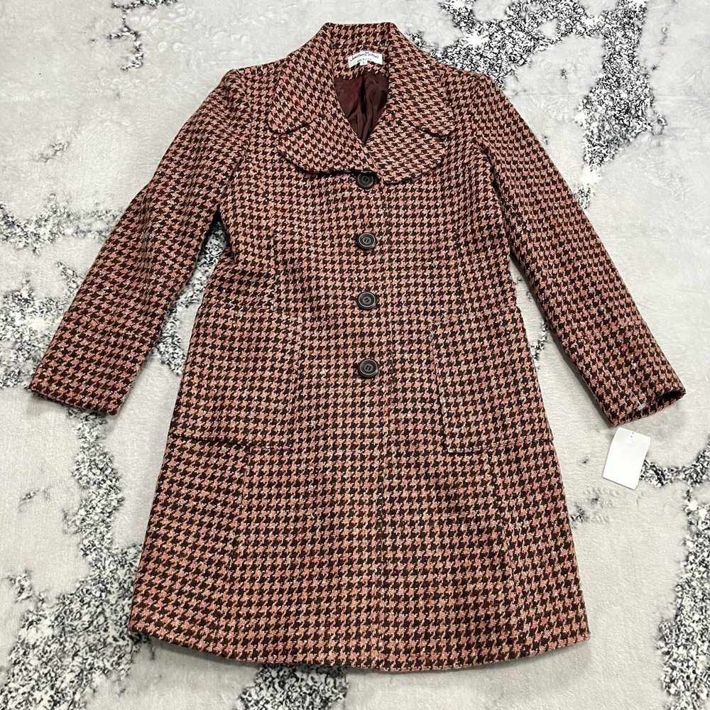 Jonathan Michael Coat Womens Size 8 Houndstooth Wool Blend Button Front USA‎